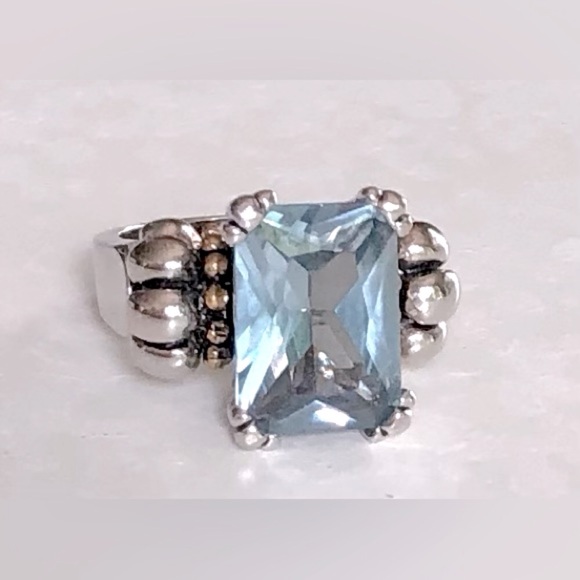 Source Unknown Jewelry - Blue Topaz Crystal Emerald Cut 18KGE Ring